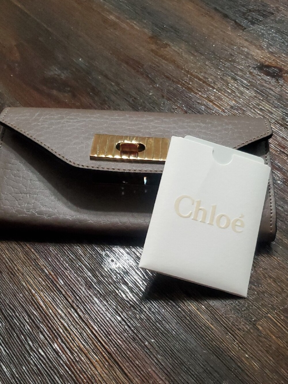 Chloe Taupe Leather Envelope Wallet with Gold-Tone Clasp - Picture 10 of 13